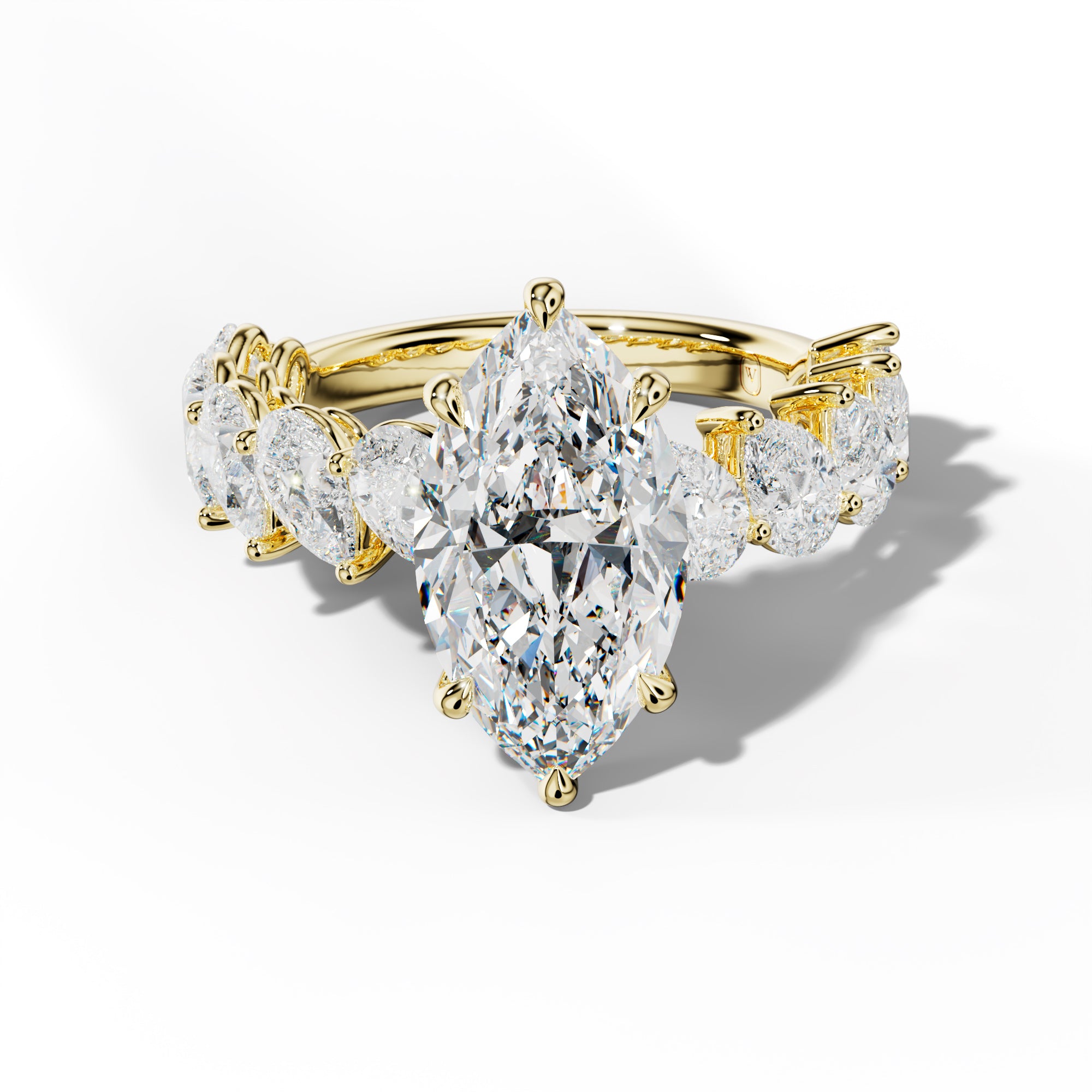 Elisabeth Marquise Diamond Engagement Ring With Slanted Pear Side Stones