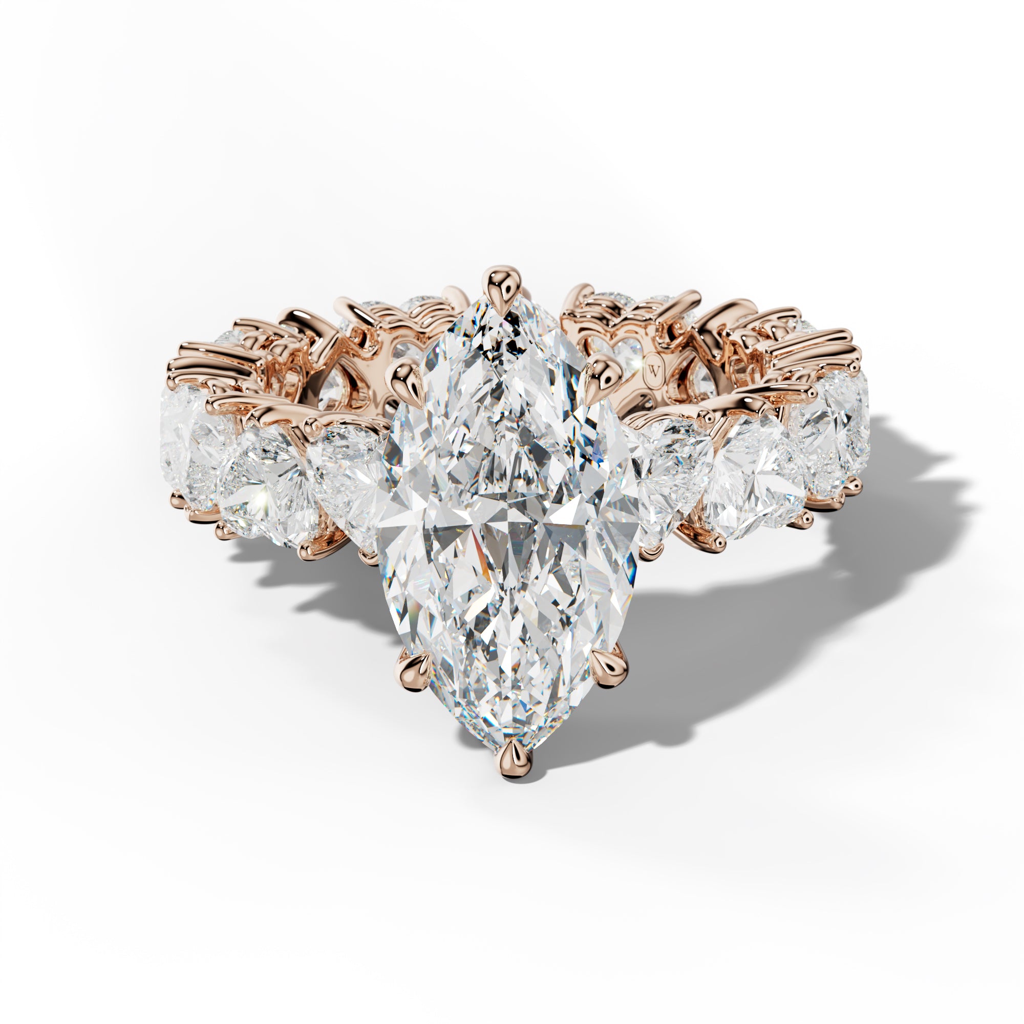Melany Marquise Diamond Engagement Ring With Heart Side Stones