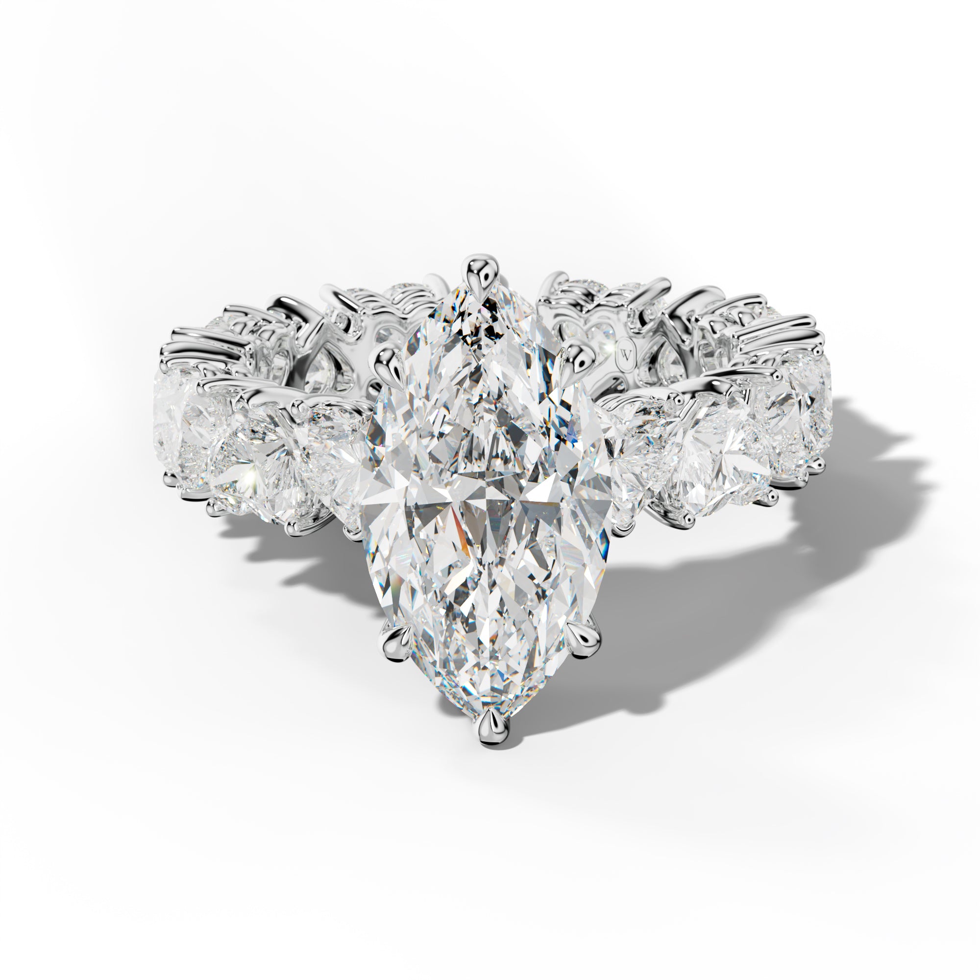 Melany Marquise Diamond Engagement Ring With Heart Side Stones