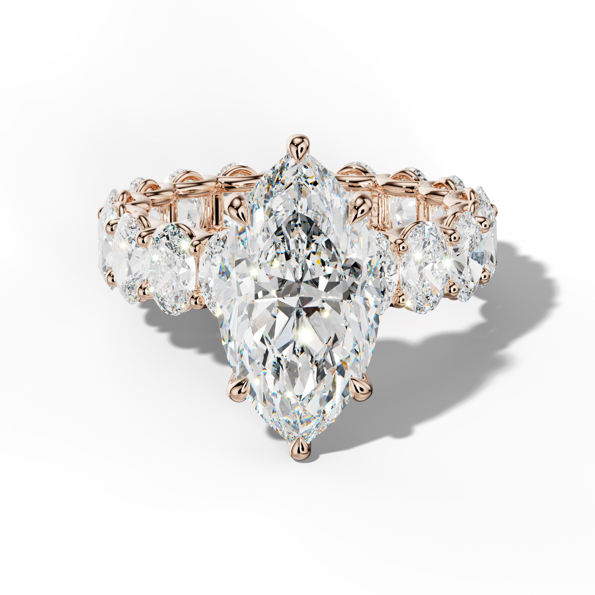 Helena Marquise Diamond Engagement Ring With Oval Side Stones