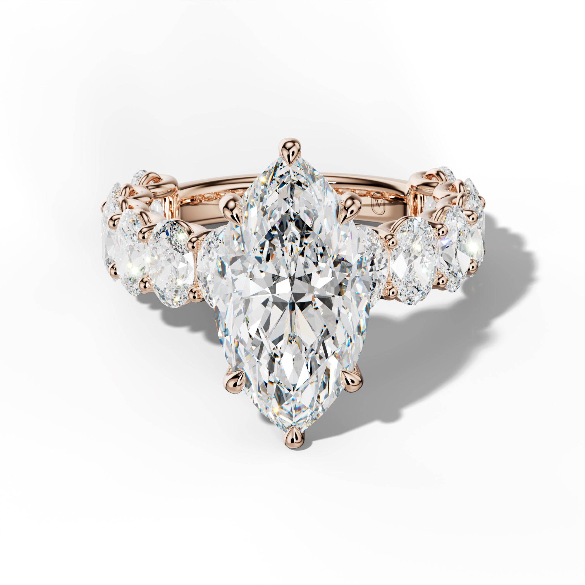 Ada Marquise Diamond Engagement Ring With Oval Side Stones