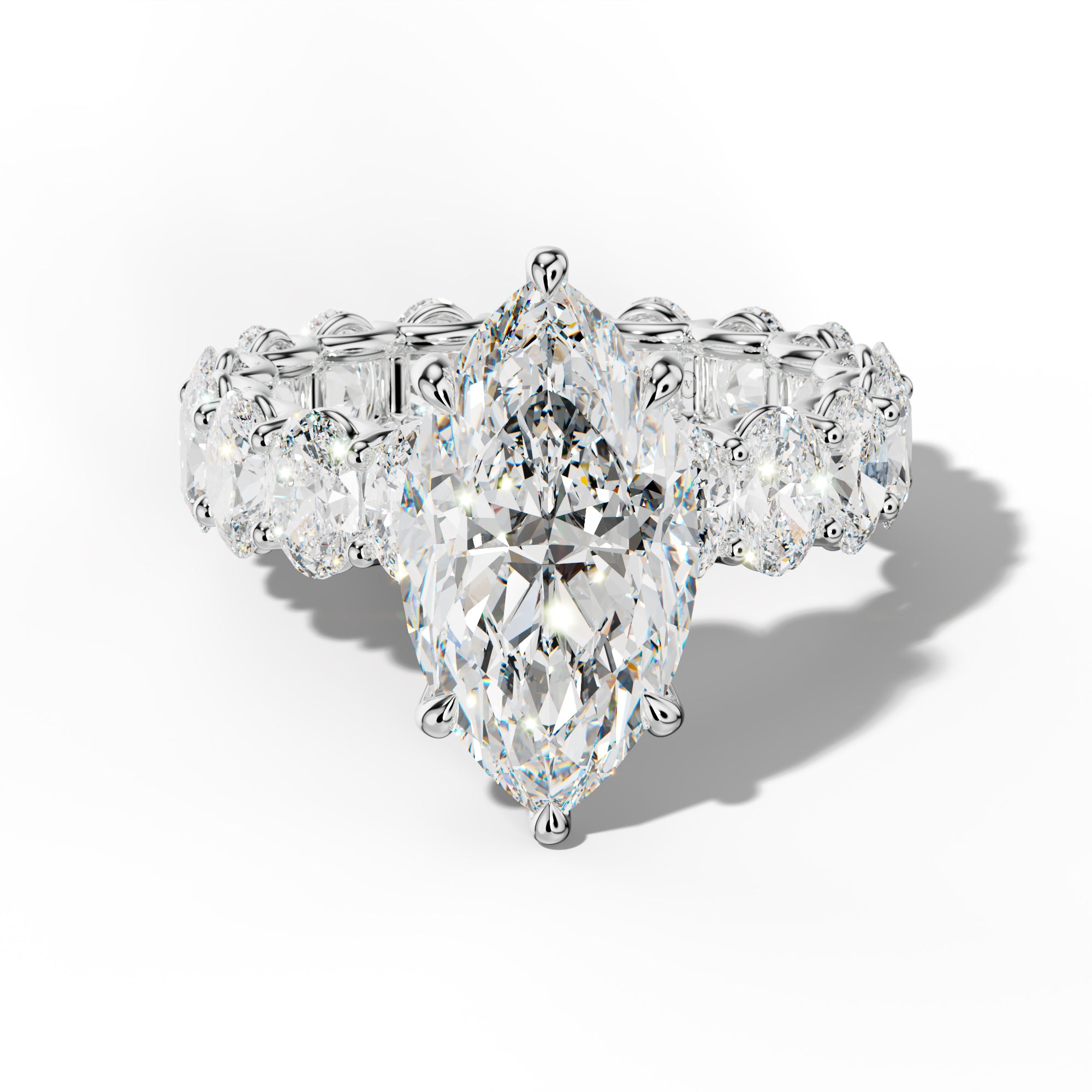 Helena Marquise Diamond Engagement Ring With Oval Side Stones