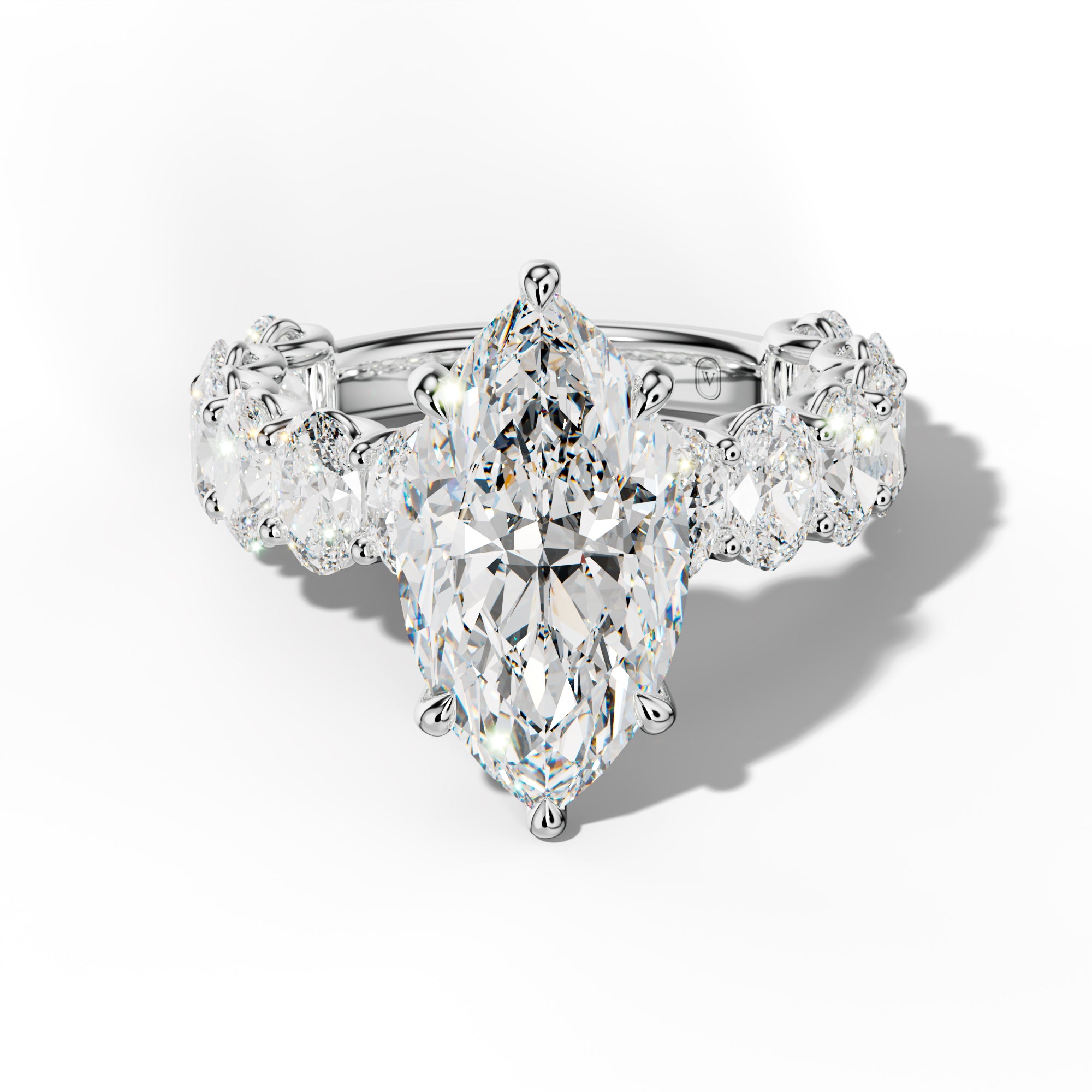 Ada Marquise Diamond Engagement Ring With Oval Side Stones