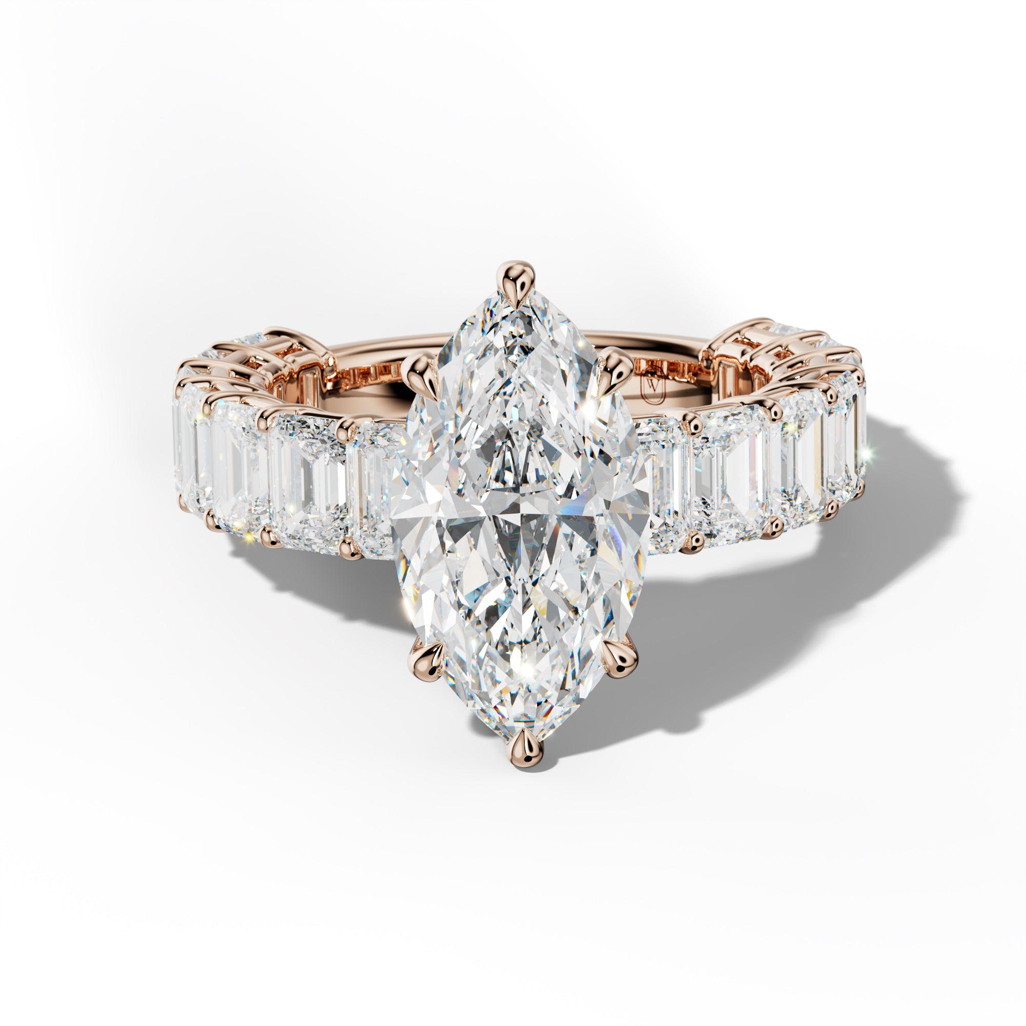 Mina Marquise Diamond Engagement Ring With Emerald Cut Side Stones