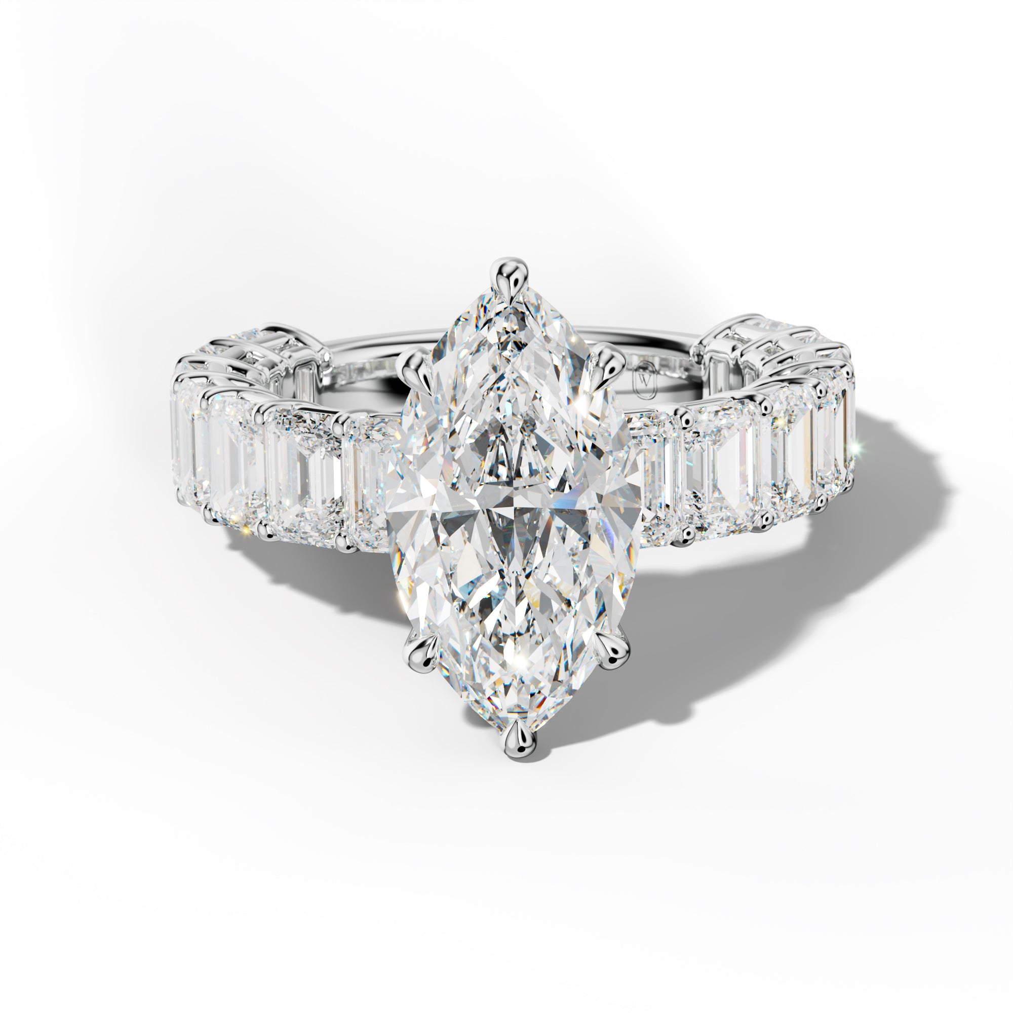 Mina Marquise Diamond Engagement Ring With Emerald Cut Side Stones