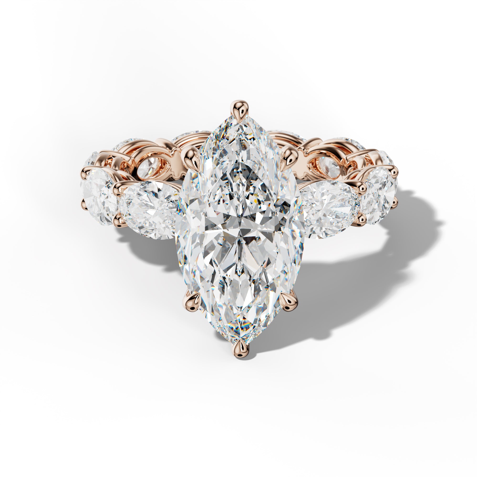 Alessia Marquise Diamond Engagement Ring With East West Oval Side Stones