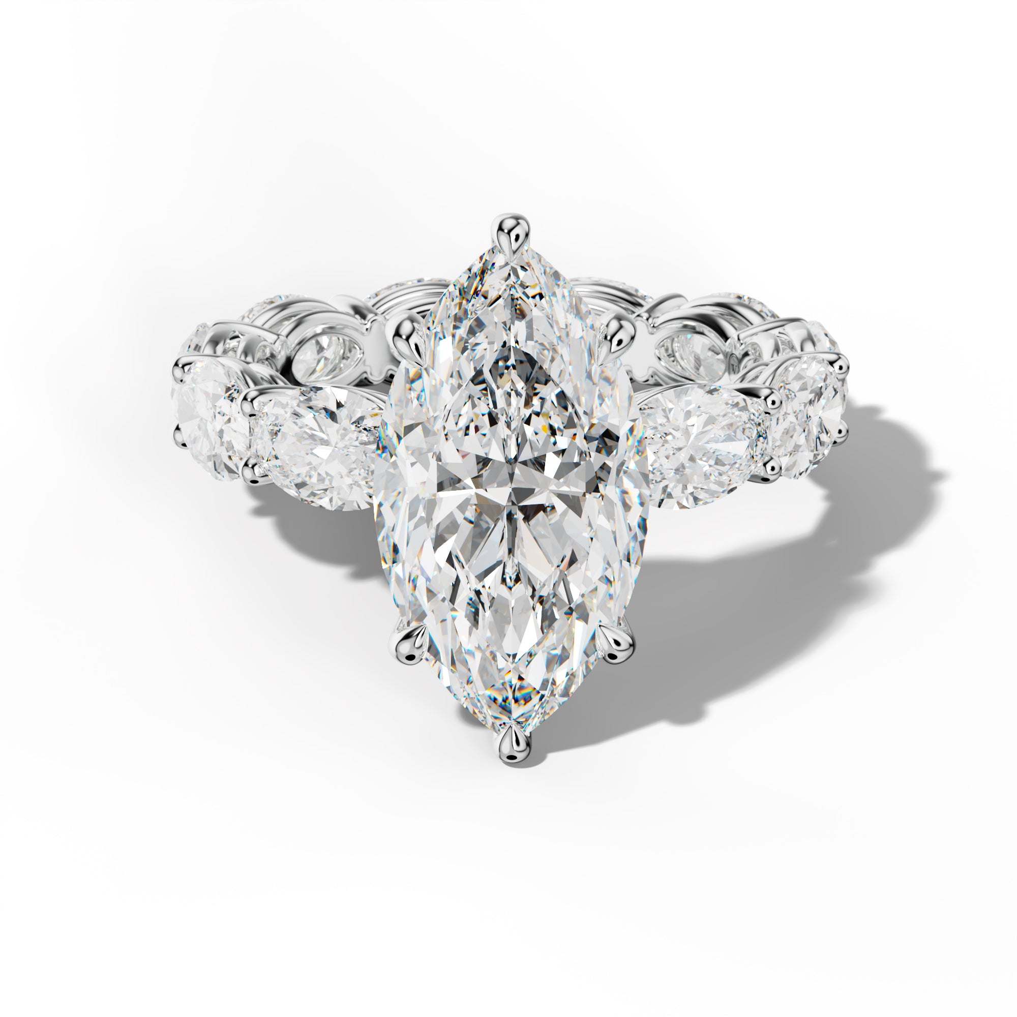Alessia Marquise Diamond Engagement Ring With East West Oval Side Stones