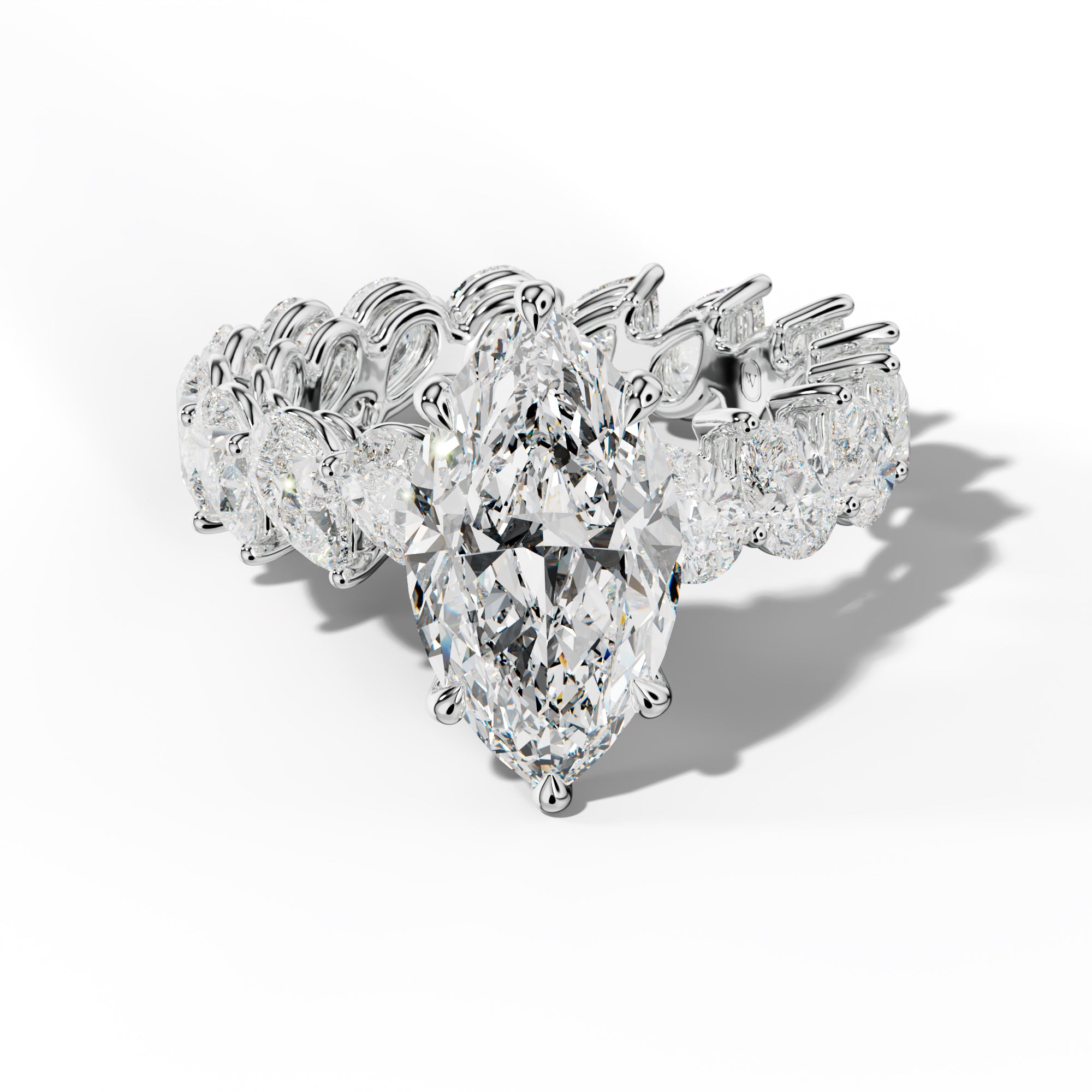 Quinn Marquise Diamond Engagement Ring With Slanted Pear Side Stones