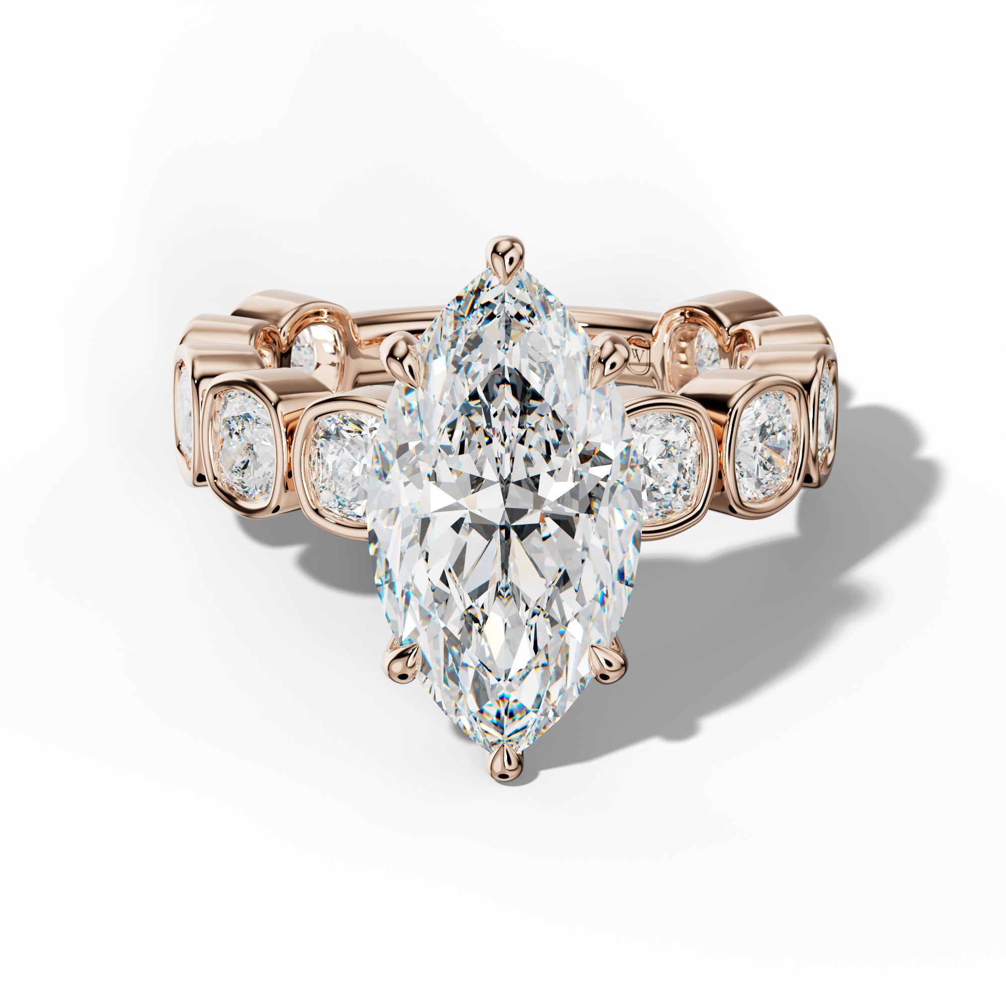 Sage Marquise Diamond Engagement Ring With Cushion Side Stones