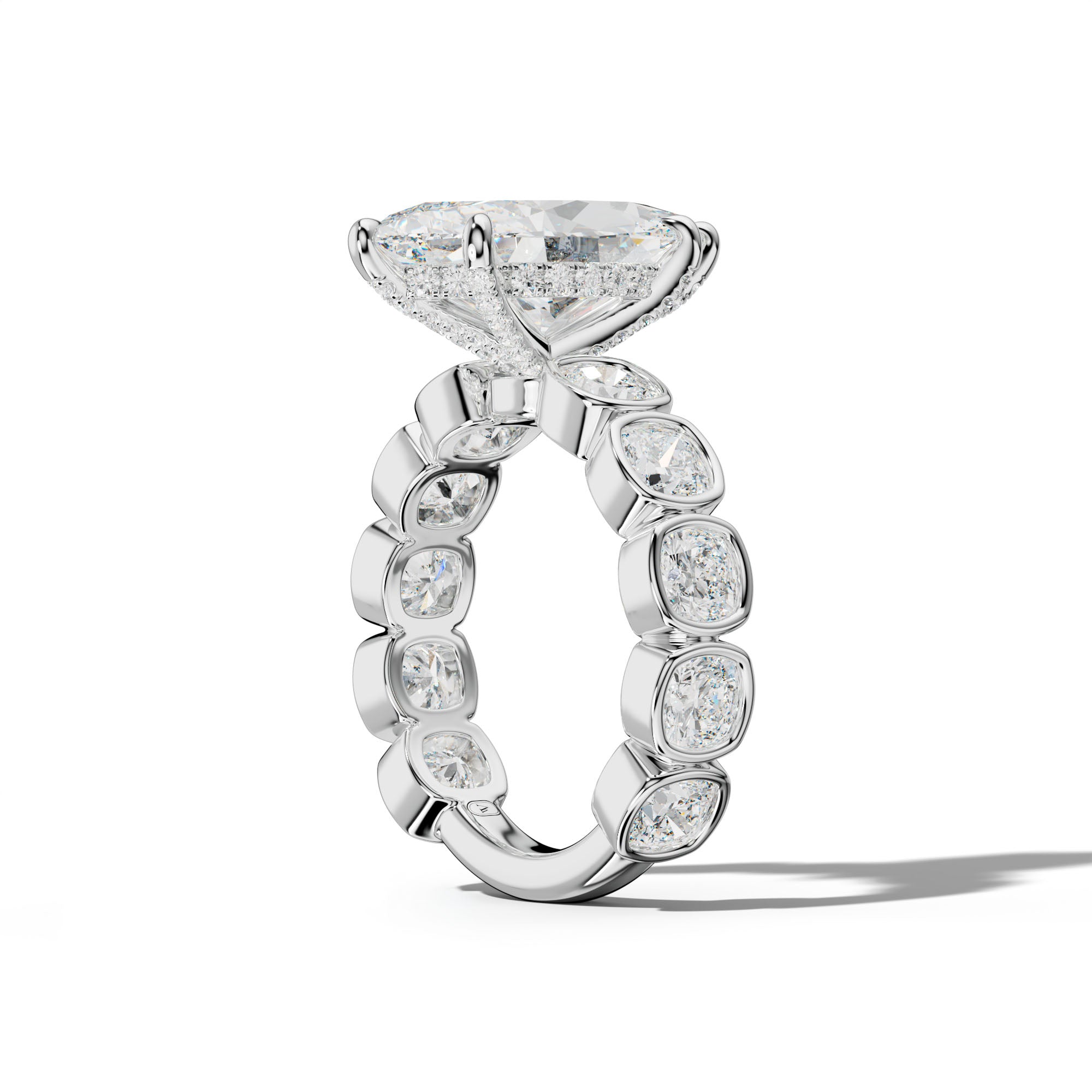 Sage Marquise Diamond Engagement Ring With Cushion Side Stones