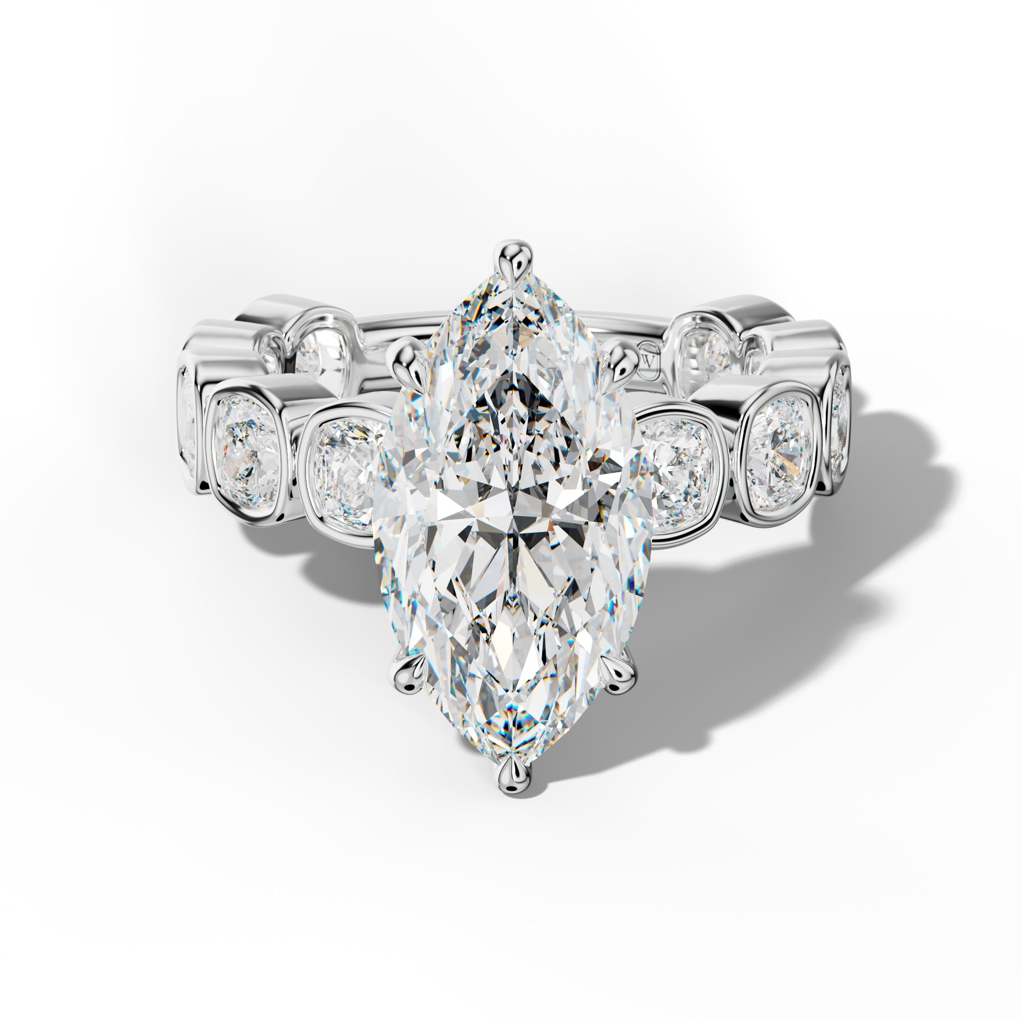 Sage Marquise Diamond Engagement Ring With Cushion Side Stones