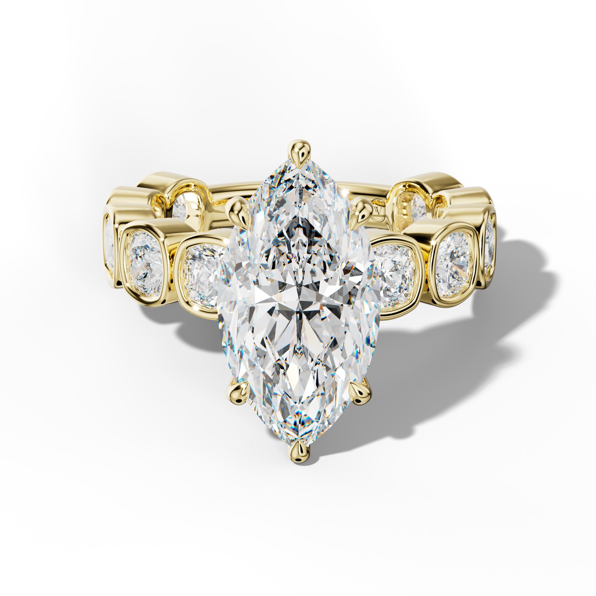 Sage Marquise Diamond Engagement Ring With Cushion Side Stones