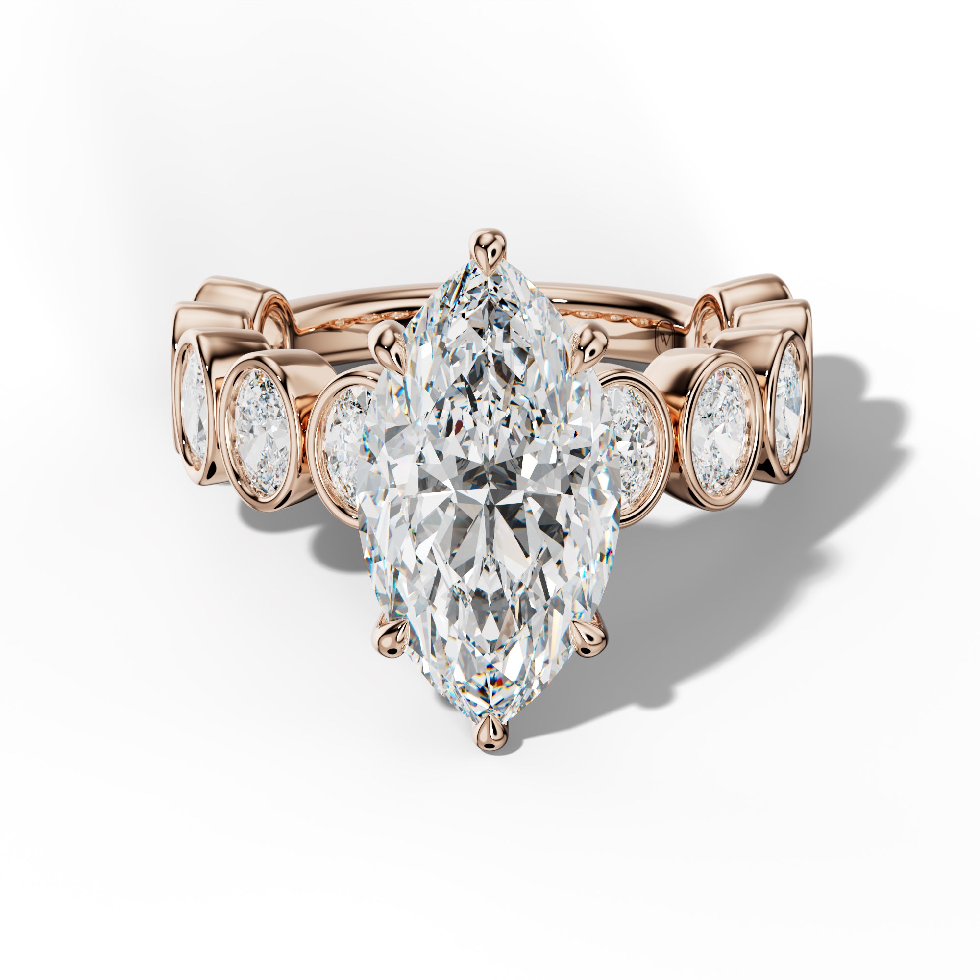 Linda Marquise Diamond Engagement Ring With Oval Side Stones