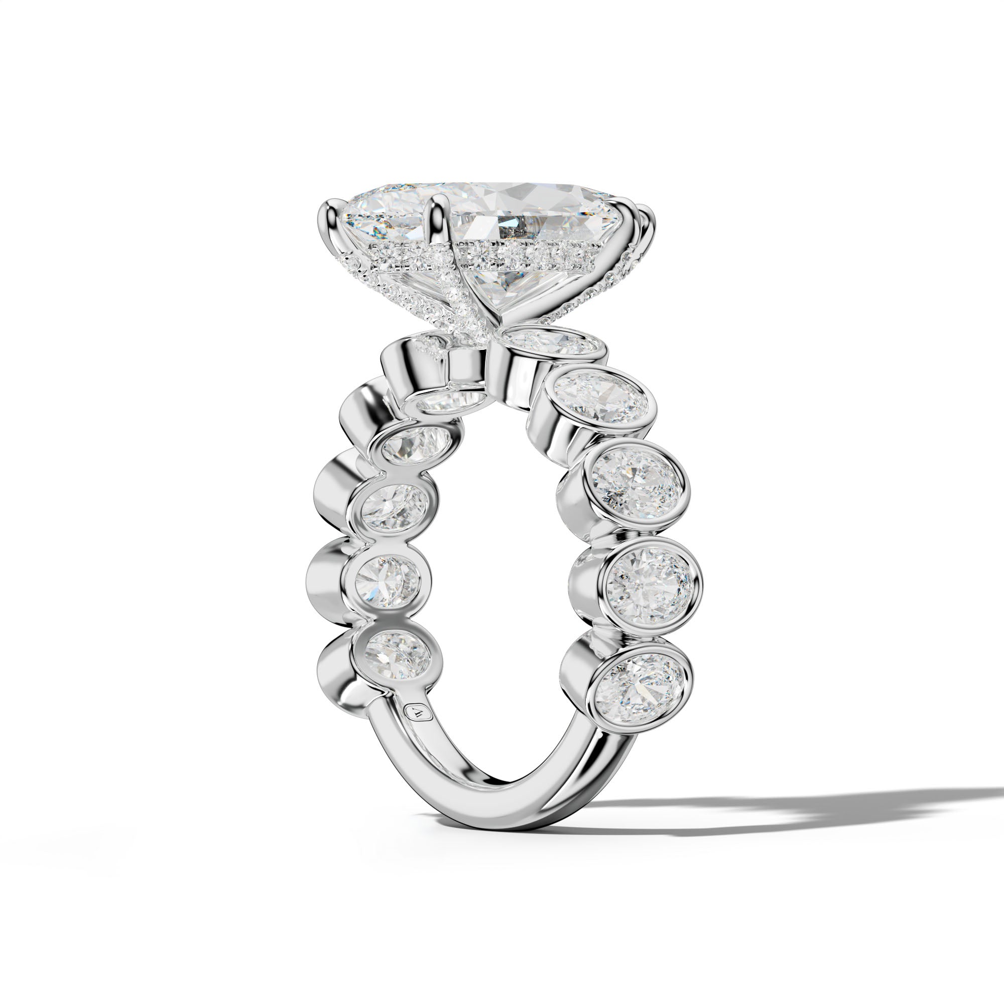 Linda Marquise Diamond Engagement Ring With Oval Side Stones