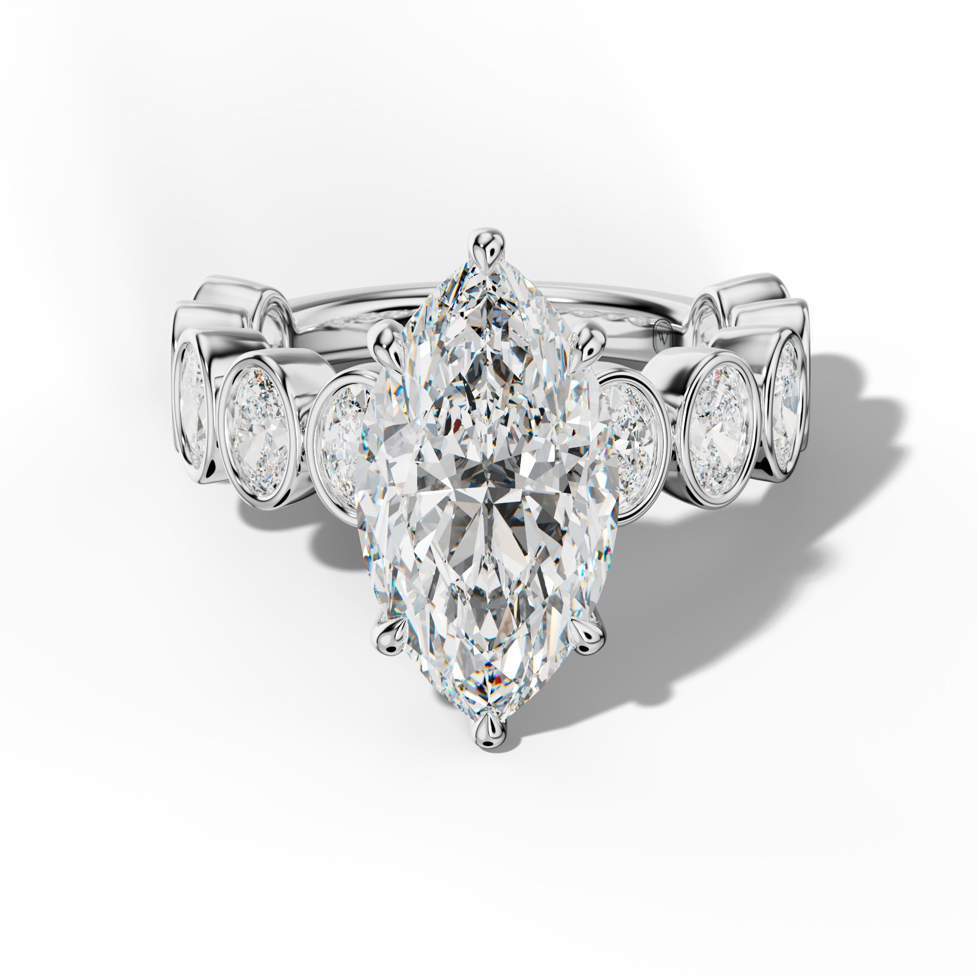 Linda Marquise Diamond Engagement Ring With Oval Side Stones