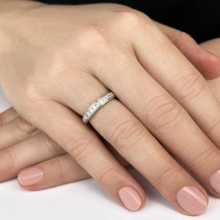 0.47 ct. Princess Diamond Milgrain Accent Wedding Band-VIRABYANI