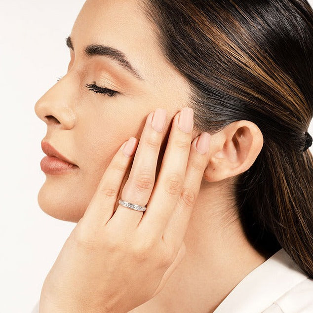 0.47 ct. Princess Diamond Milgrain Accent Wedding Band-VIRABYANI