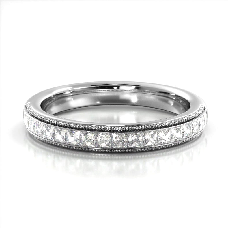 0.47 ct. Princess Diamond Milgrain Accent Wedding Band-VIRABYANI