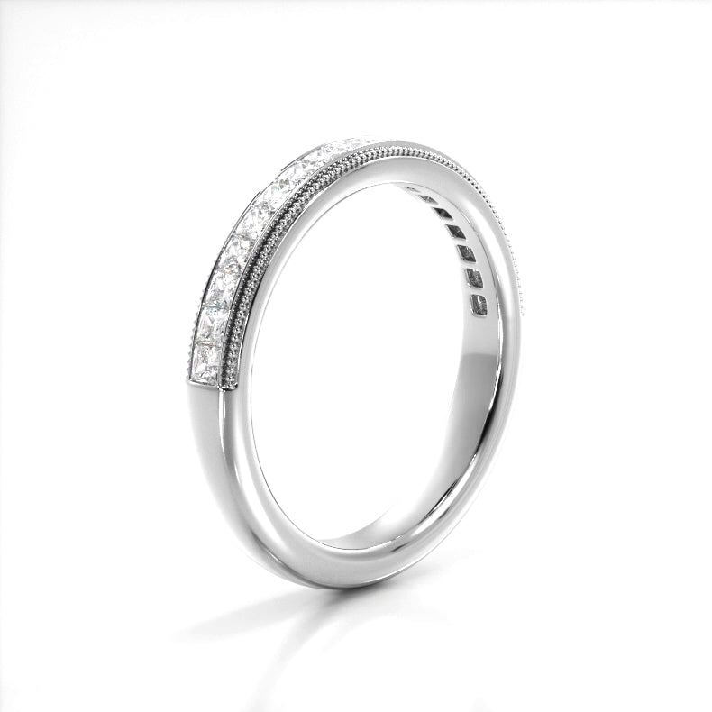 0.47 ct. Princess Diamond Milgrain Accent Wedding Band-VIRABYANI