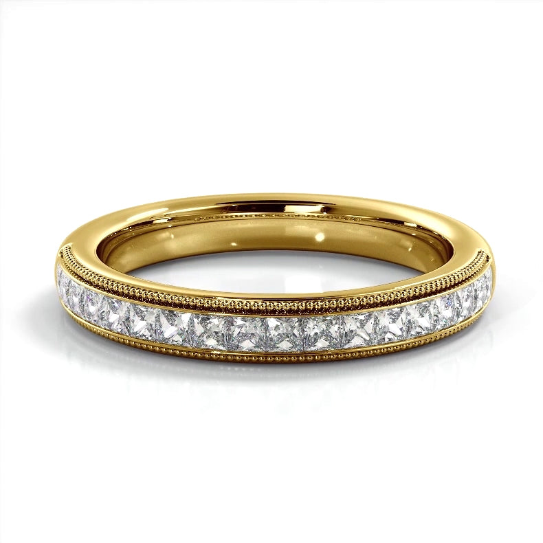 0.47 ct. Princess Diamond Milgrain Accent Wedding Band-VIRABYANI