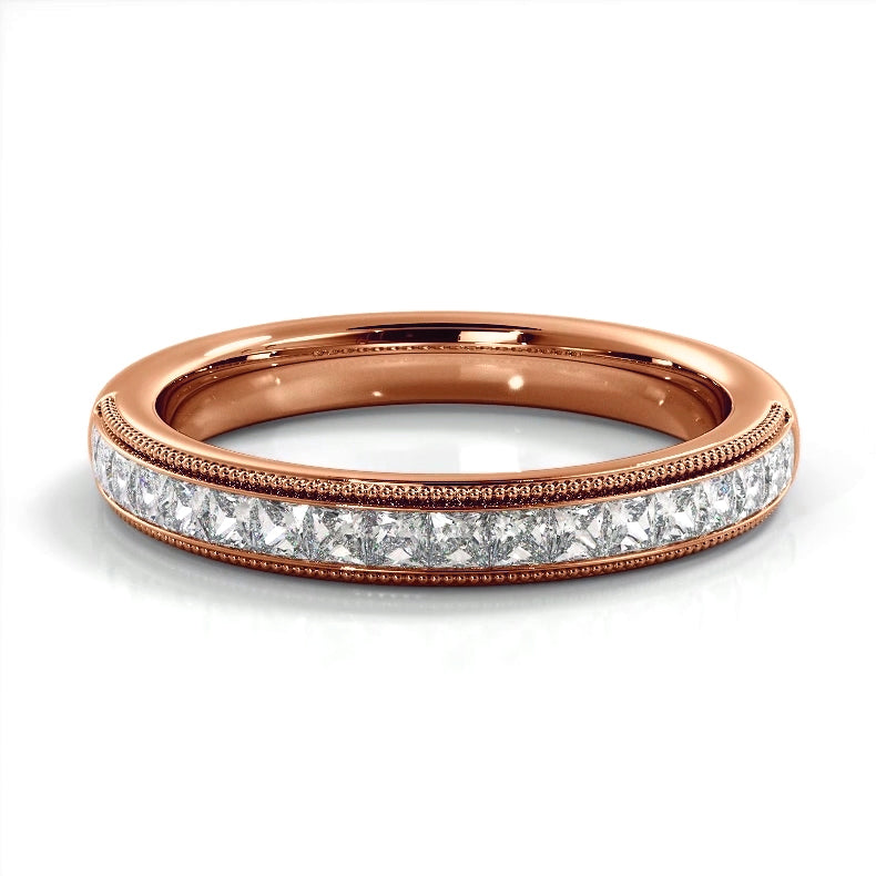 0.47 ct. Princess Diamond Milgrain Accent Wedding Band-VIRABYANI