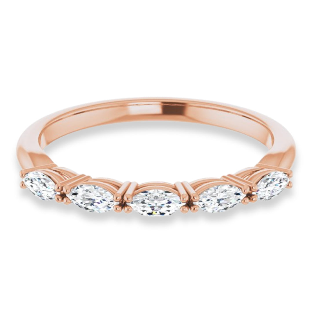 Marquise Diamond Five Stone Wedding Band-VIRABYANI