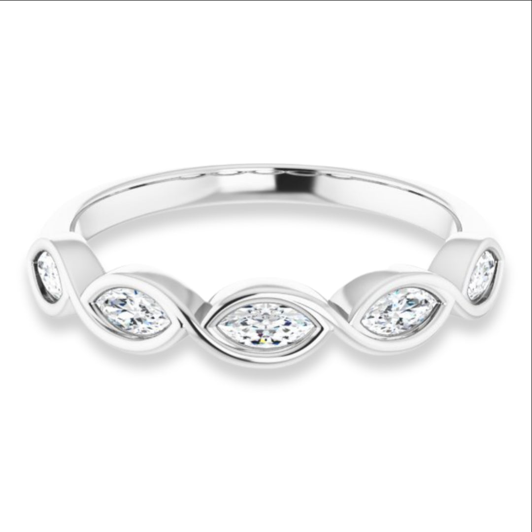 Marquise Diamond Bezel Set Infinity Style Wedding Band-VIRABYANI