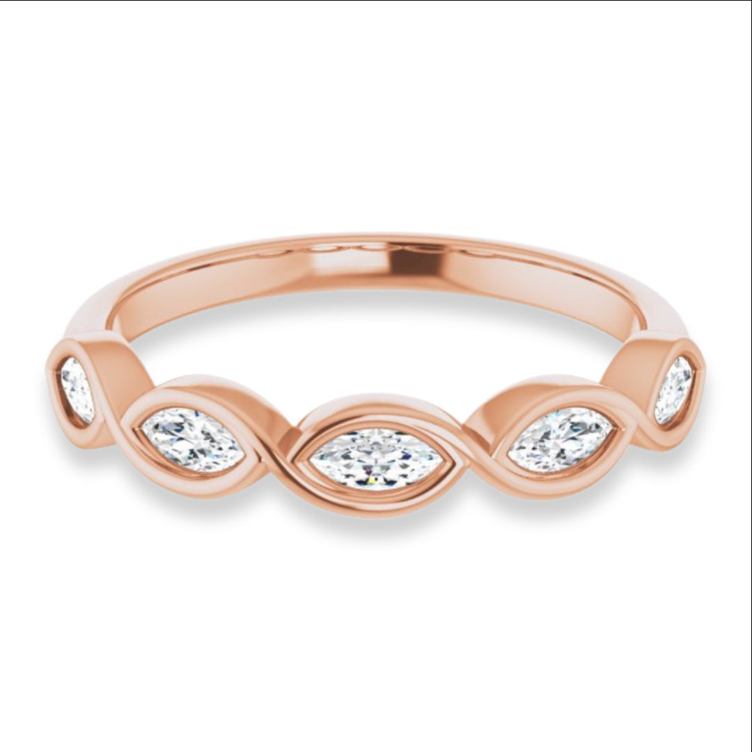 Marquise Diamond Bezel Set Infinity Style Wedding Band-VIRABYANI