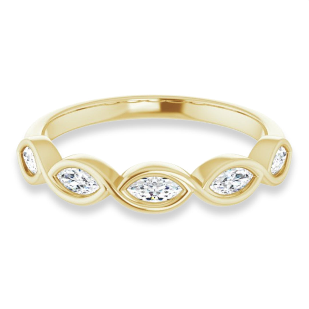 Marquise Diamond Bezel Set Infinity Style Wedding Band-VIRABYANI