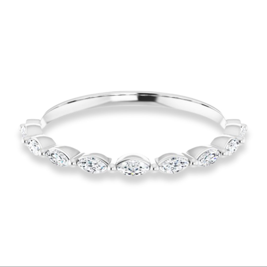 Marquise Diamond Shared Prong Wedding Band-VIRABYANI