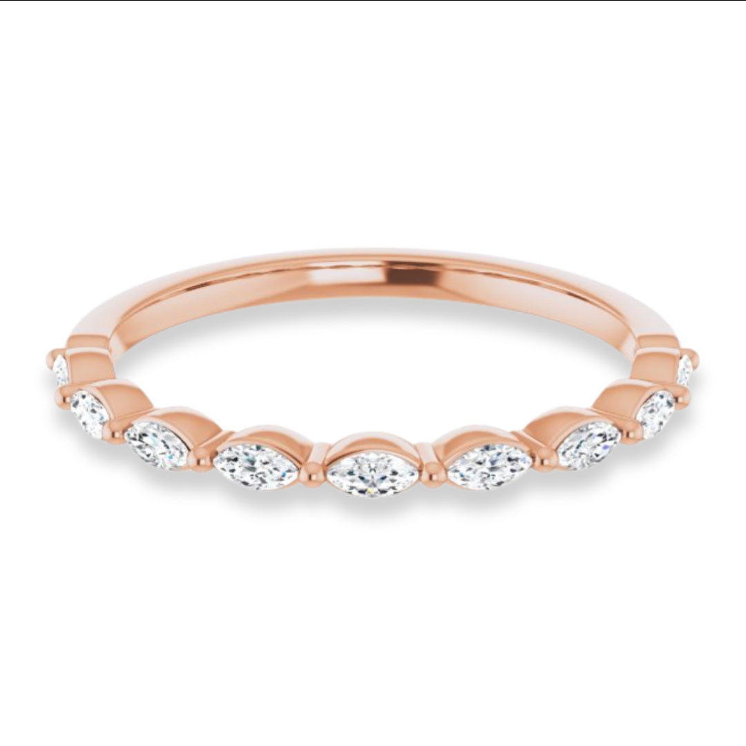 Marquise Diamond Shared Prong Wedding Band-VIRABYANI