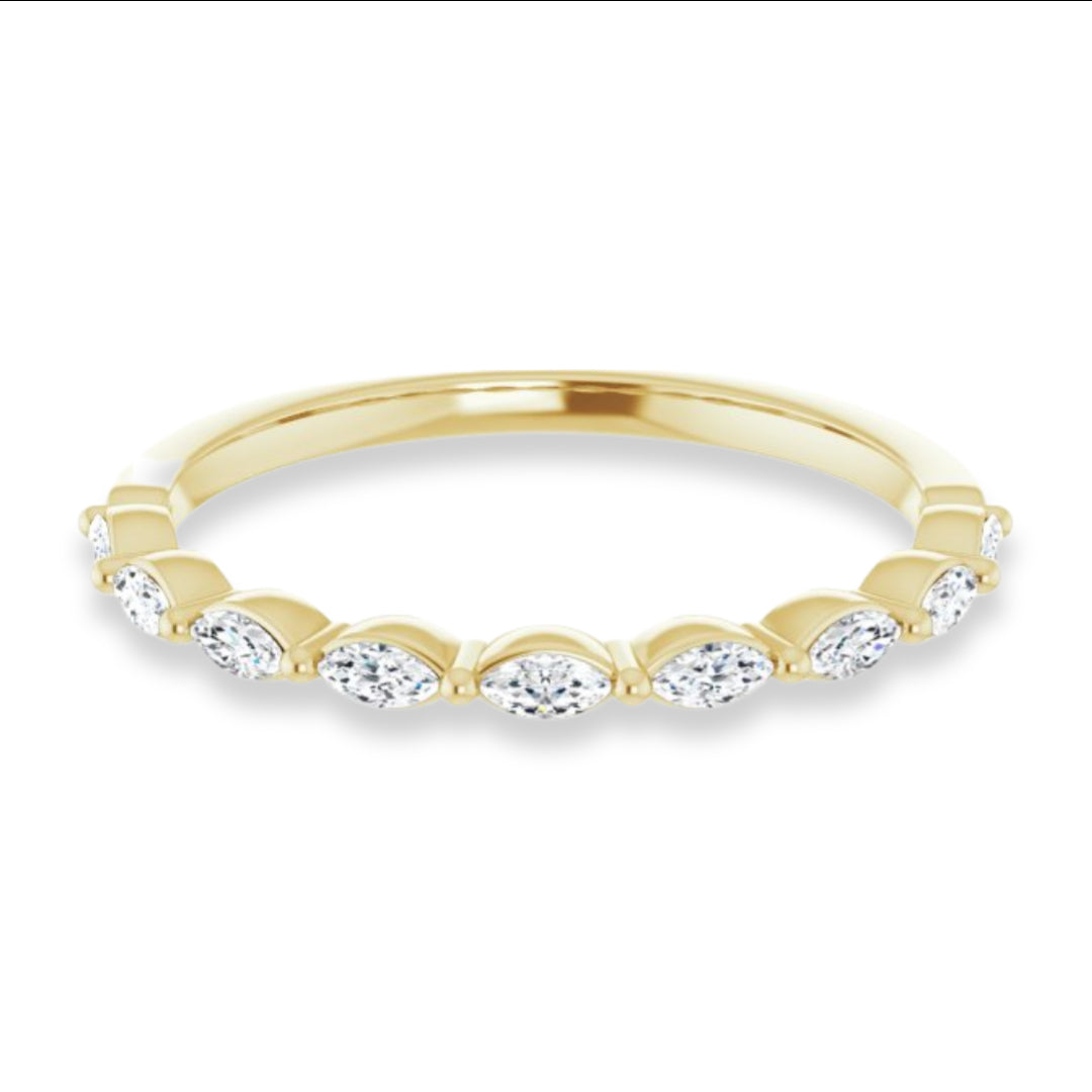 Marquise Diamond Shared Prong Wedding Band-VIRABYANI