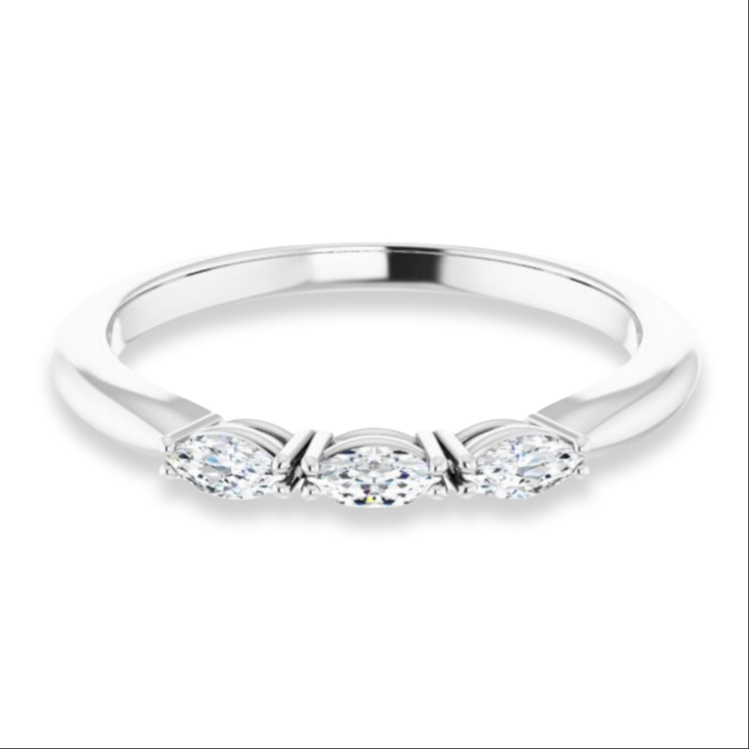 Marquise Diamond Three Stone Wedding Band-VIRABYANI