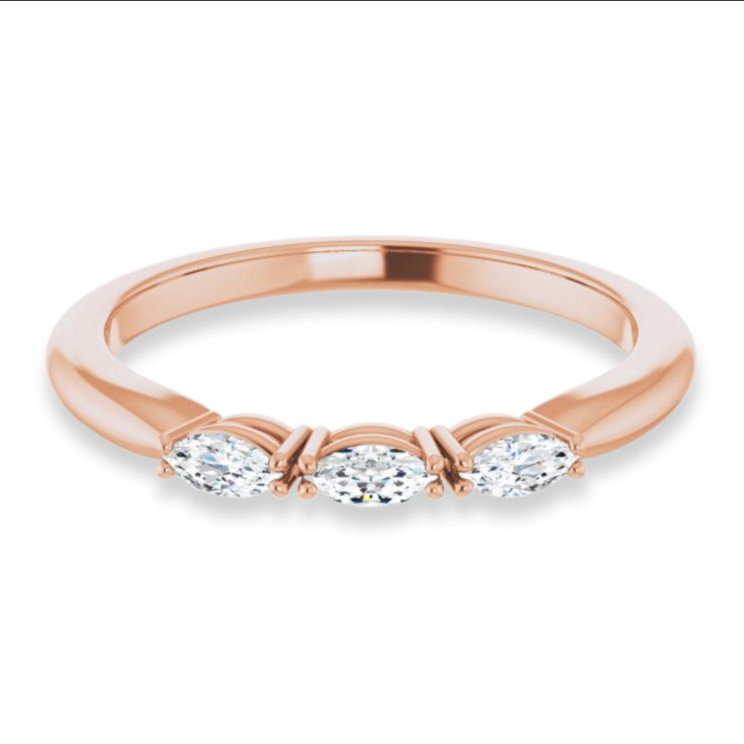 Marquise Diamond Three Stone Wedding Band-VIRABYANI