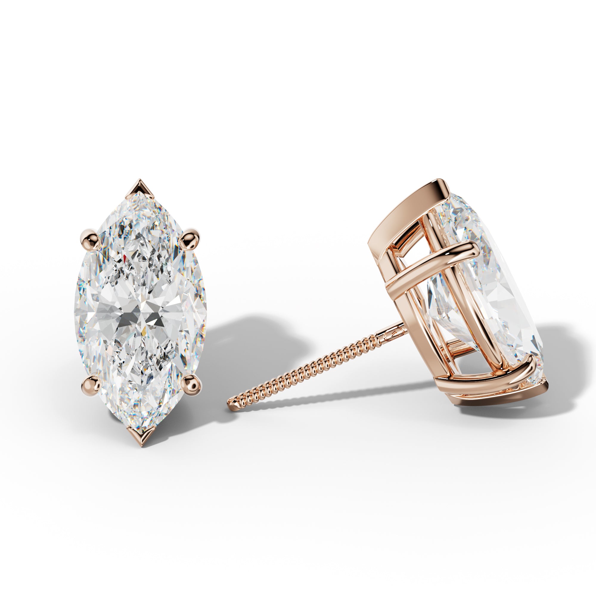 Marquise Diamond Stud Earrings With Four Classic And V Prongs