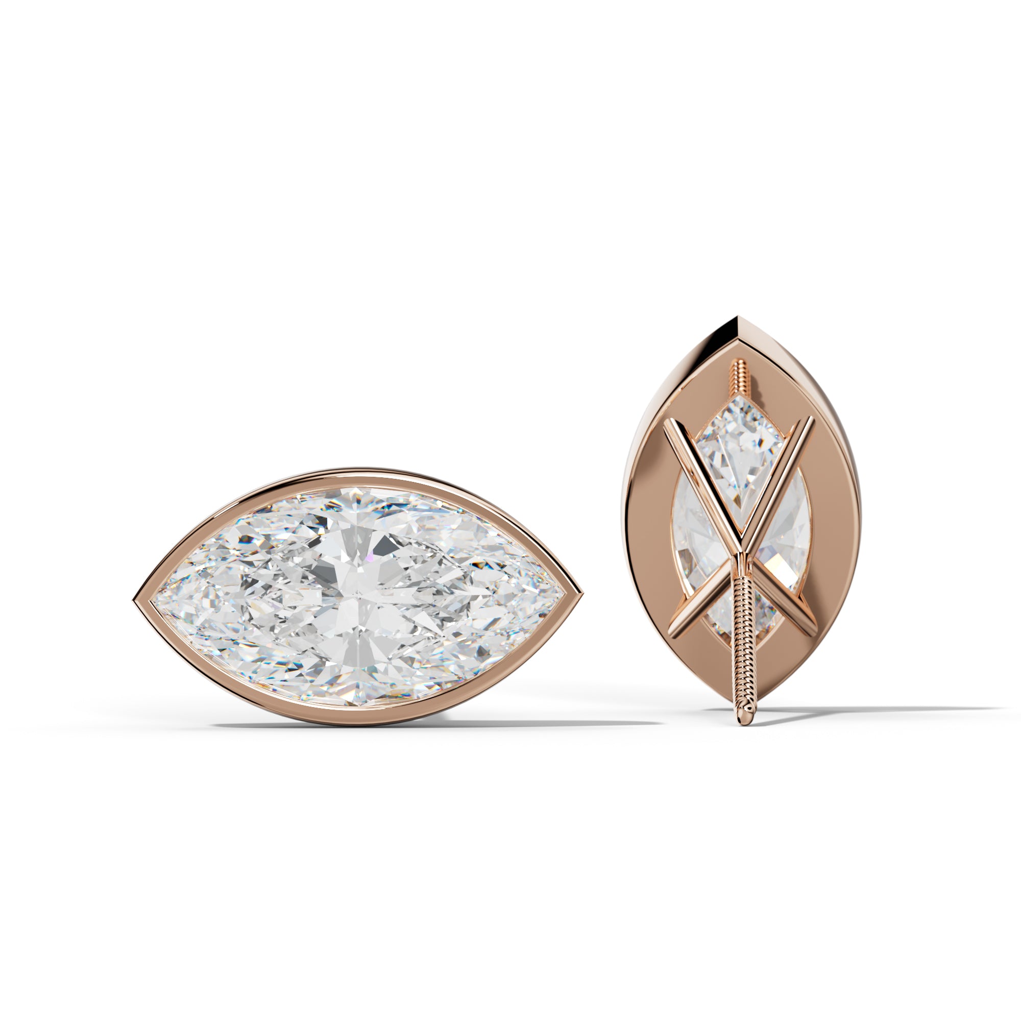 Marquise Diamond Stud Earrings With Martini Bezel Set