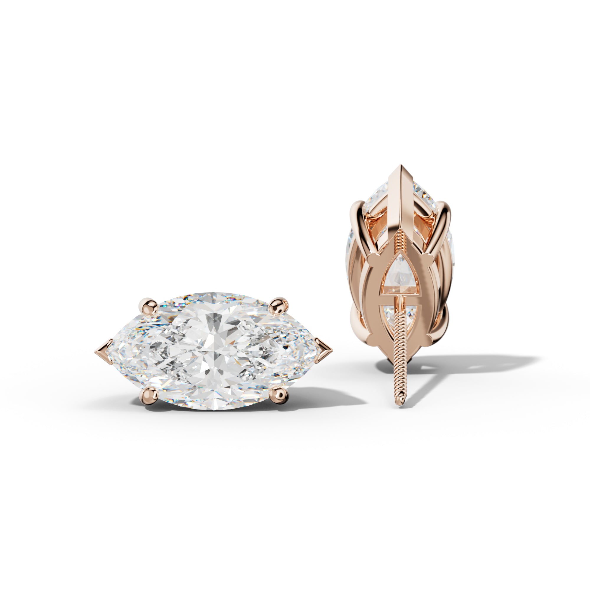Marquise Diamond Stud Earrings With Four Classic And V Prongs