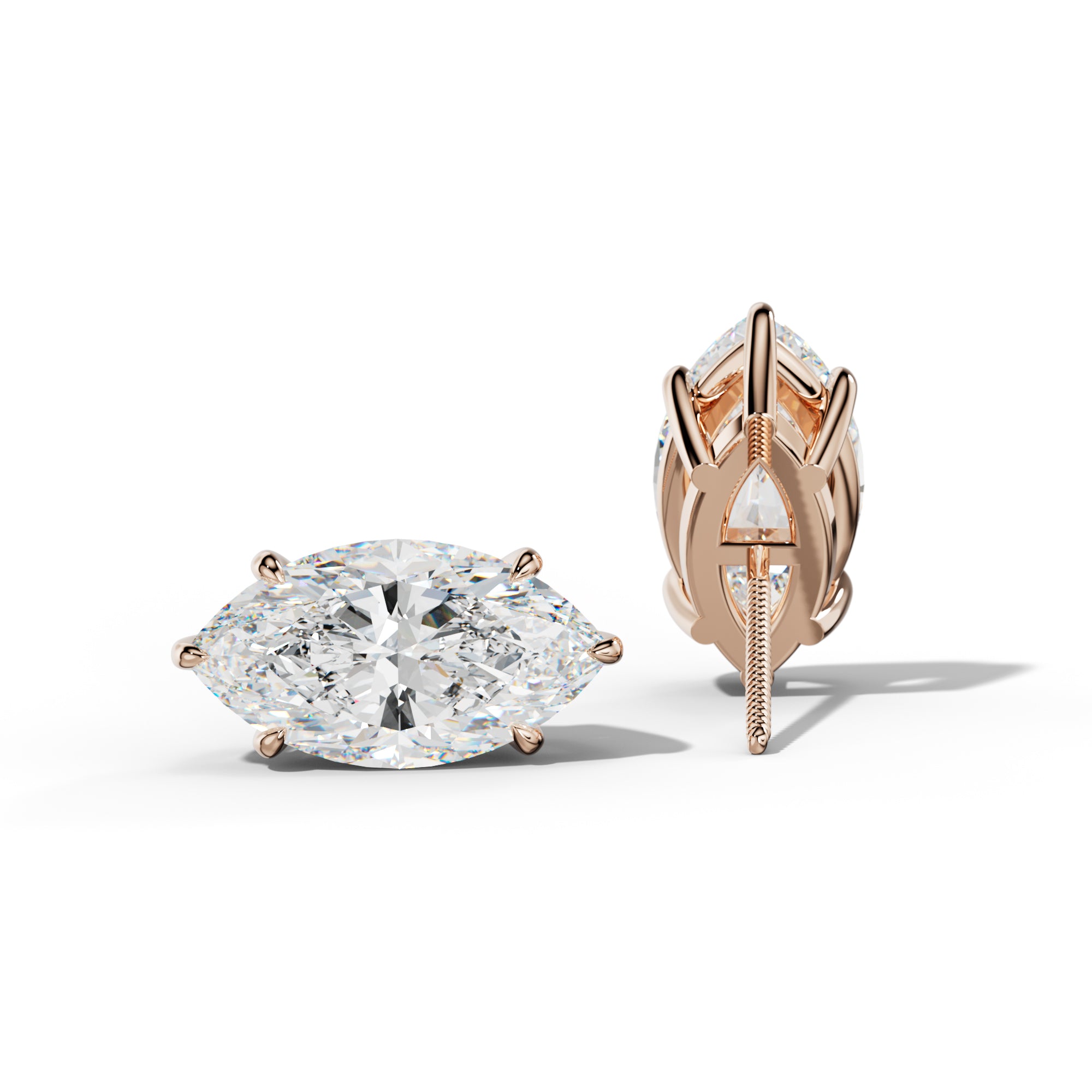 Marquise Diamond Stud Earrings With Six Prongs