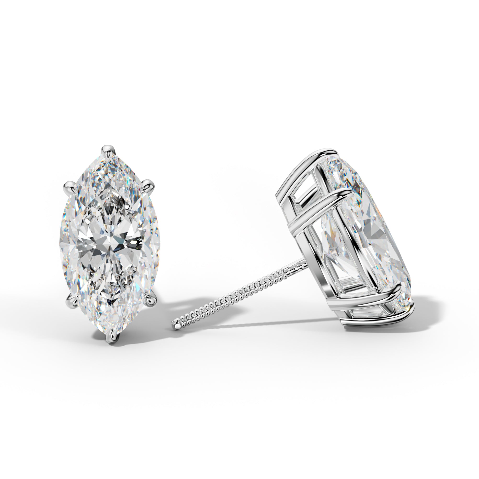 Marquise Diamond Stud Earrings With Six Prongs