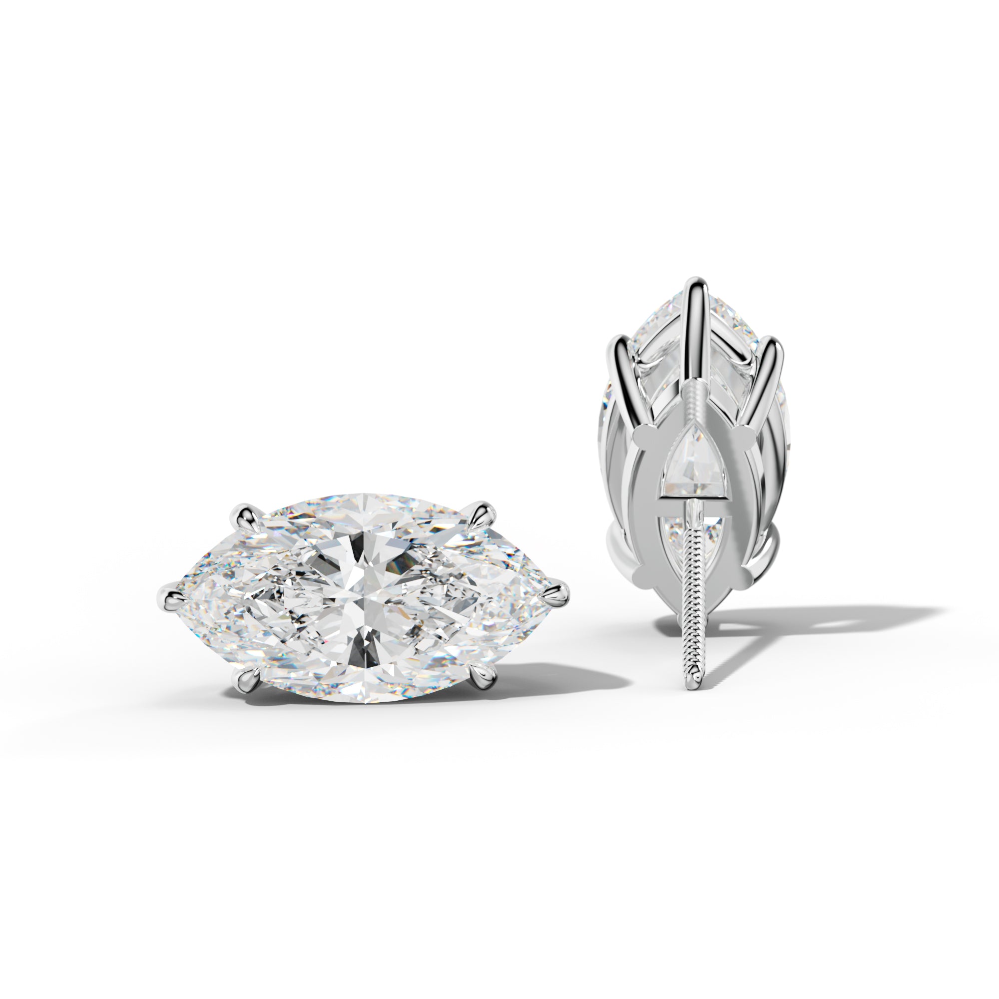 Marquise Diamond Stud Earrings With Six Prongs