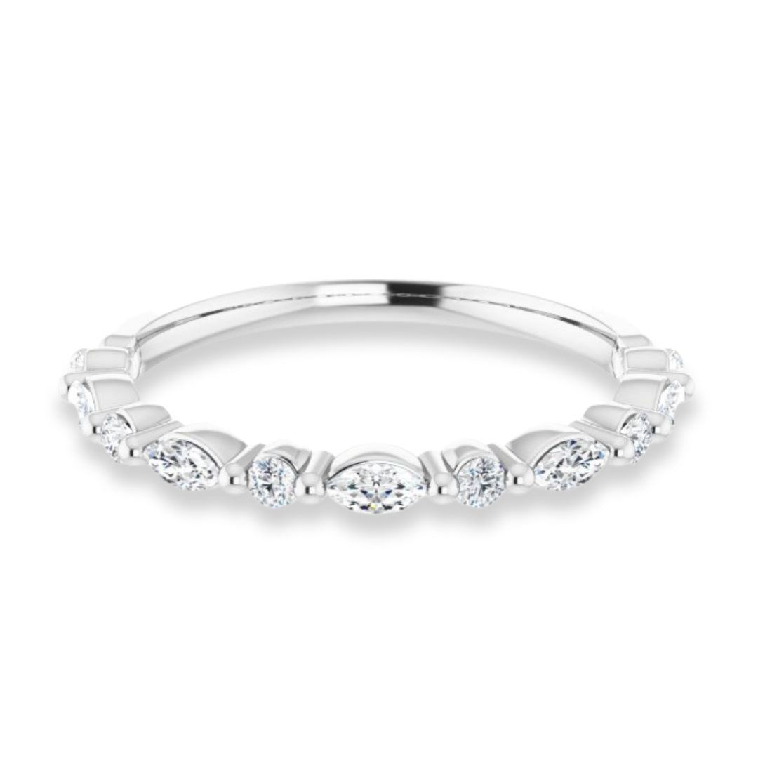 Marquise and Round Diamond Shared Prong Wedding Band-VIRABYANI