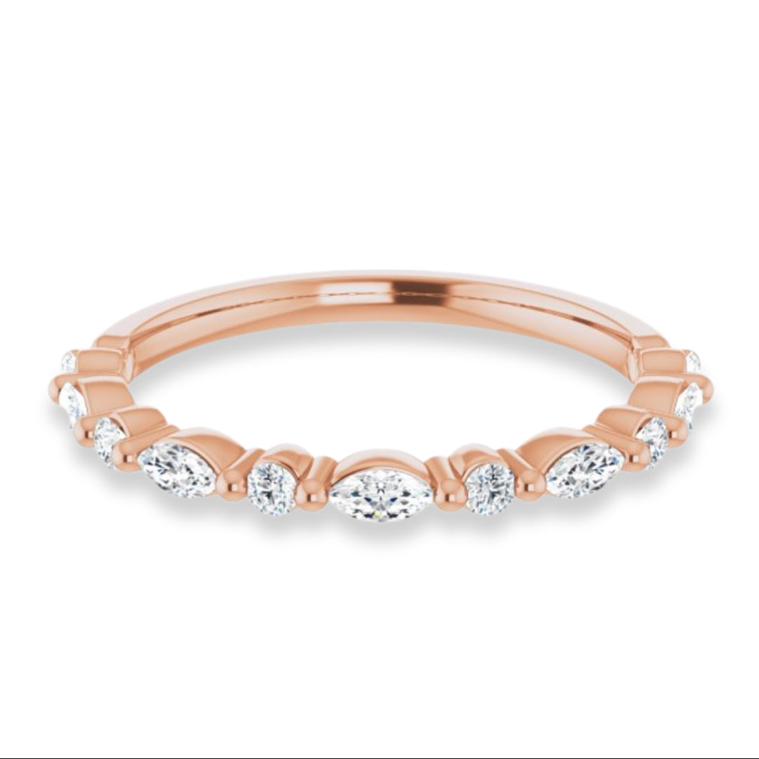 Marquise and Round Diamond Shared Prong Wedding Band-VIRABYANI