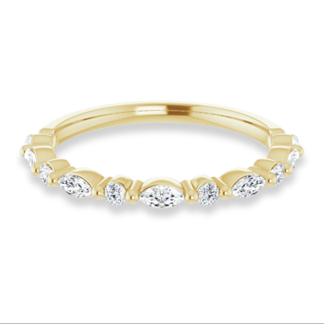 Marquise and Round Diamond Shared Prong Wedding Band-VIRABYANI