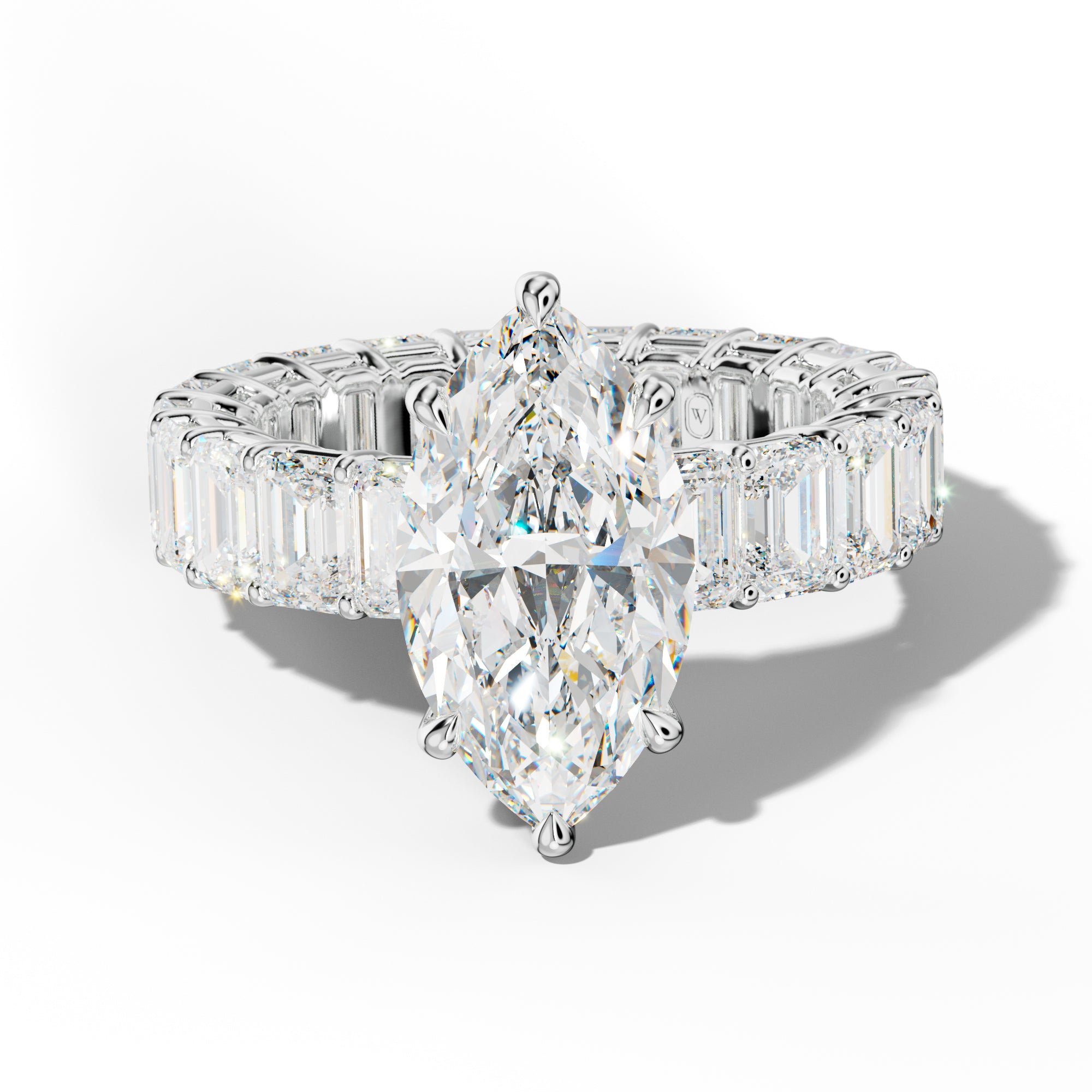 Jazmine Marquise Diamond Engagement Ring With Emerald Cut Side Stones