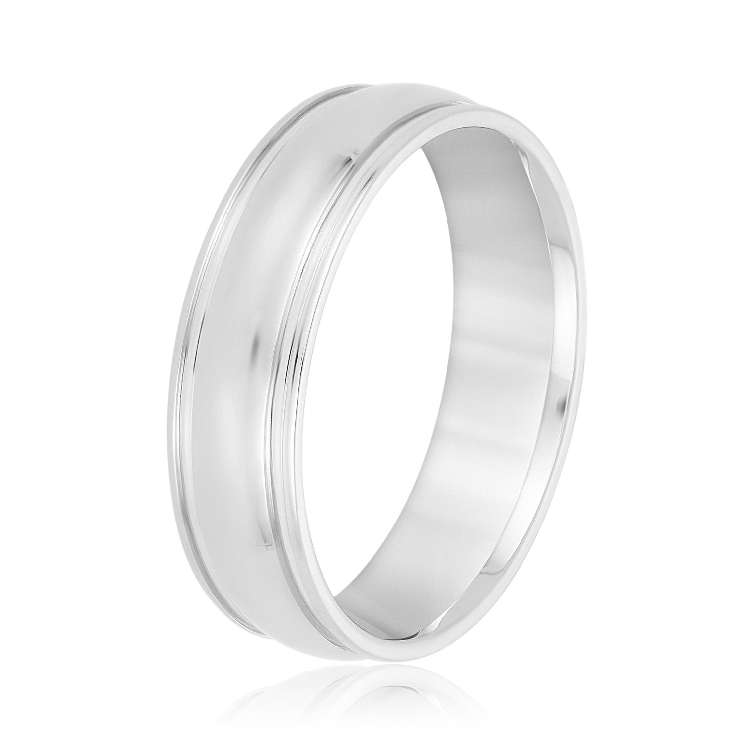 Men's Classic Dome Center and Flat Edge Wedding Band-VIRABYANI