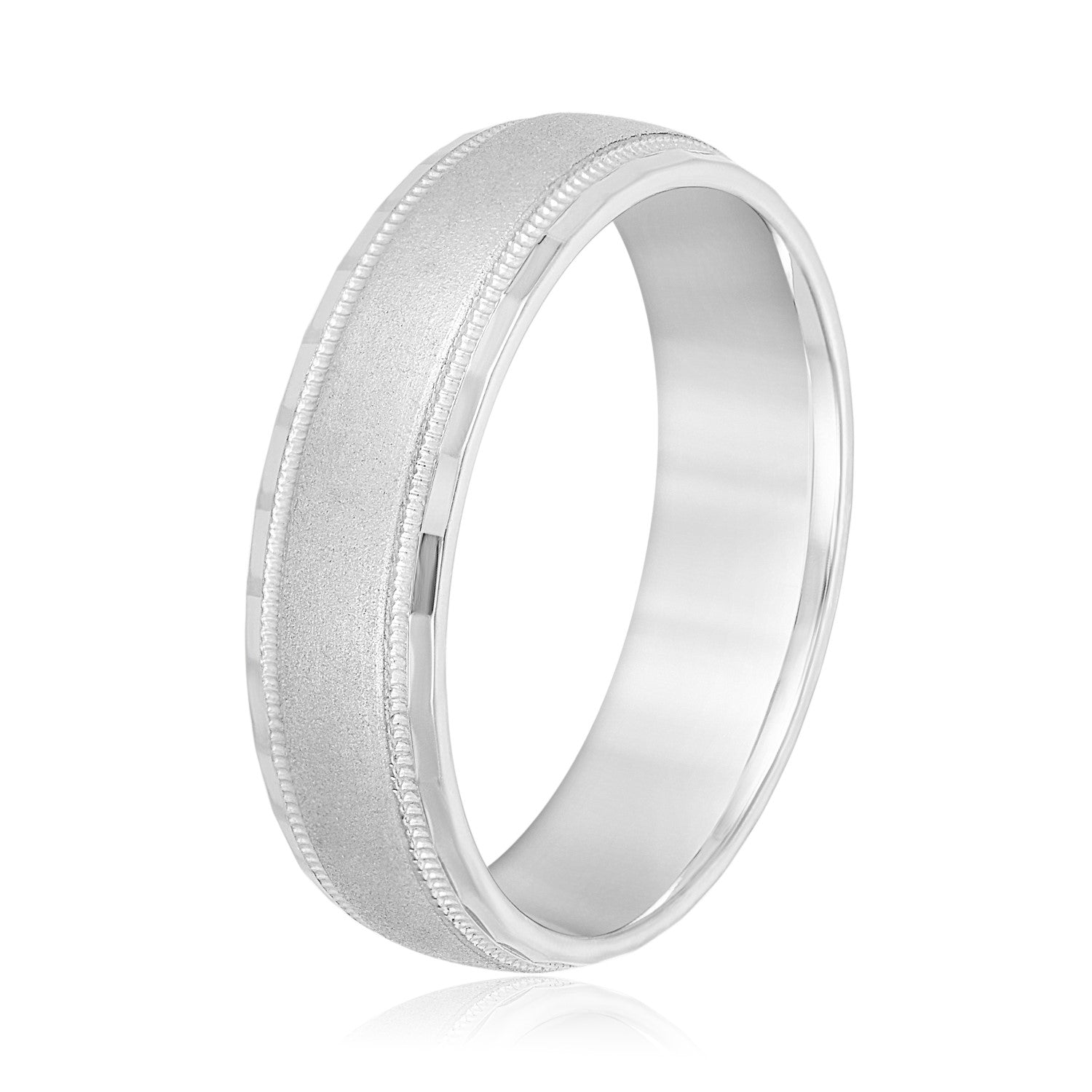 Men's Band Brushed Center with Milgrain and Step Cut Edges-VIRABYANI