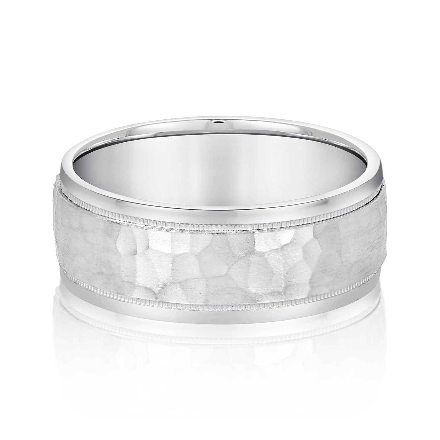 Men’s Milgrain Edges Hammered Center Band-VIRABYANI