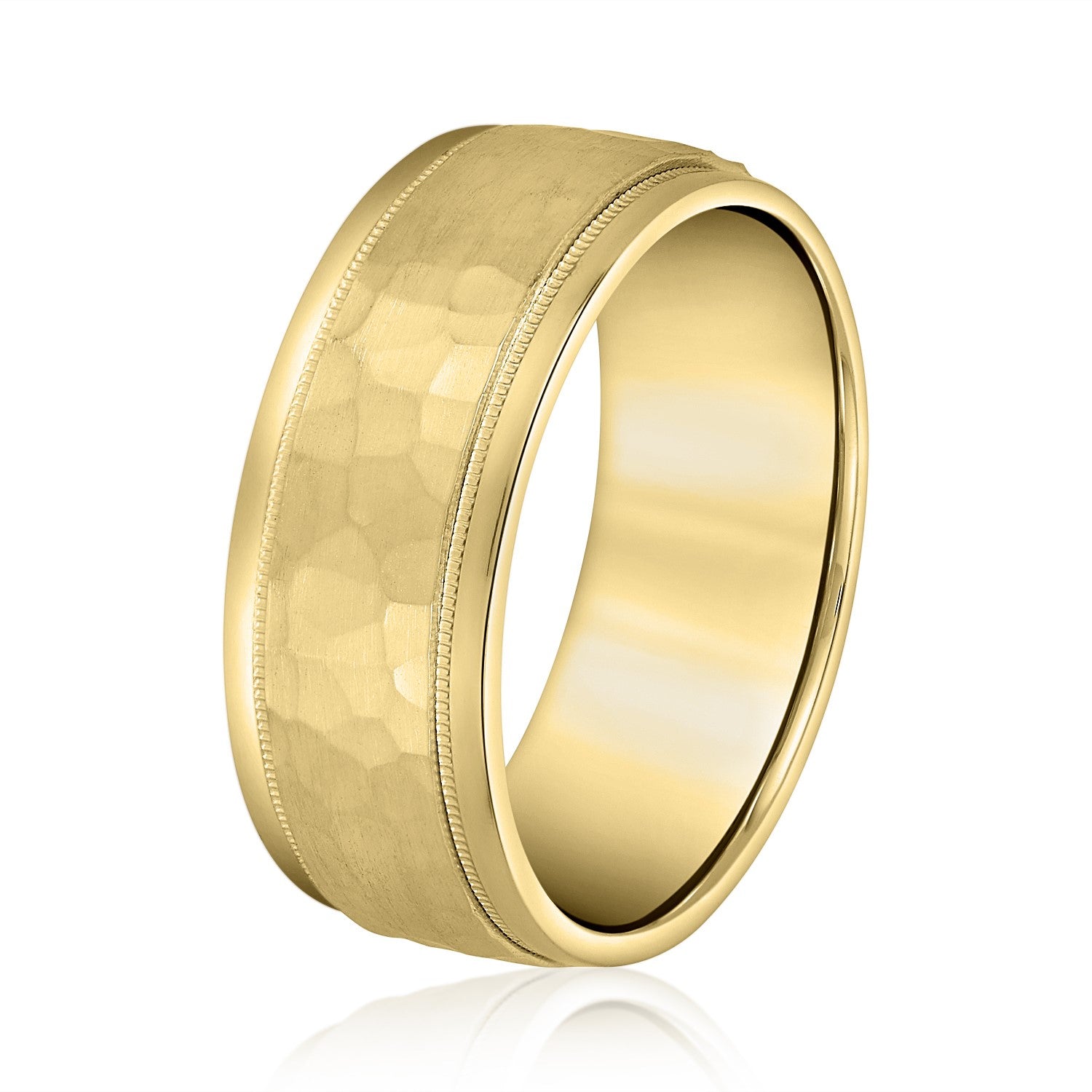 Men’s Milgrain Edges Hammered Center Band-VIRABYANI