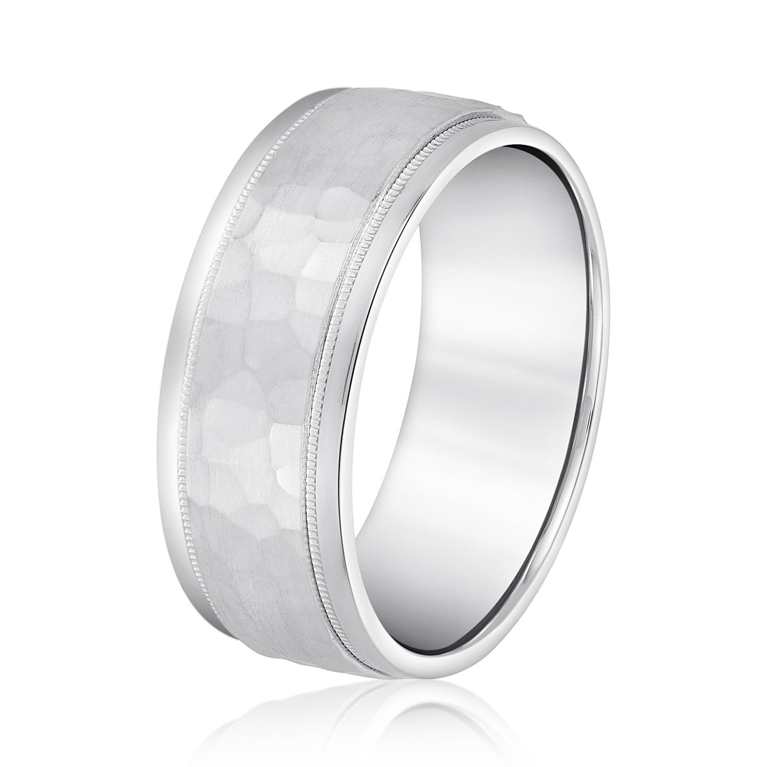 Men’s Milgrain Edges Hammered Center Band-VIRABYANI