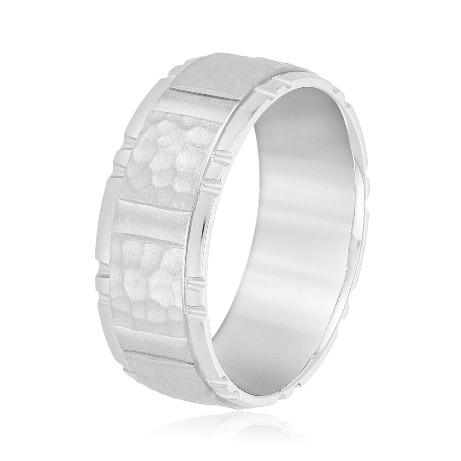 Men’s Striped Hammered Brick Pattern Wedding Band-VIRABYANI
